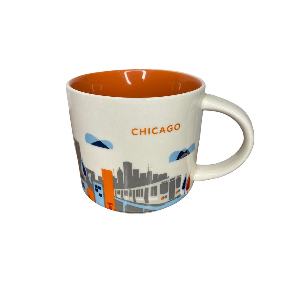 Starbucks Stackable Coffee Mug Cup Chicago Skyline Train Ferris Wheel 14 Oz